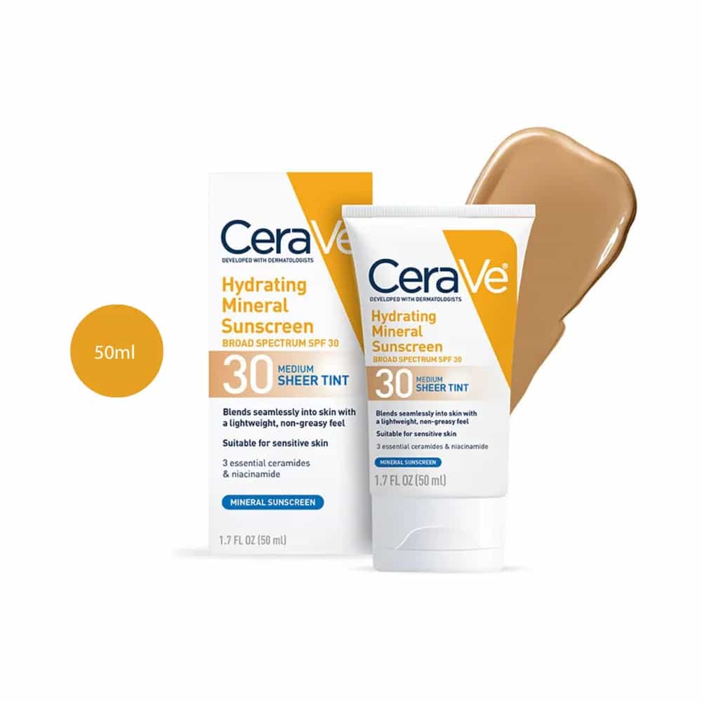 CeraVe Hydrating Mineral Sunscreen SPF30 Face Sheer Tint (50ml)